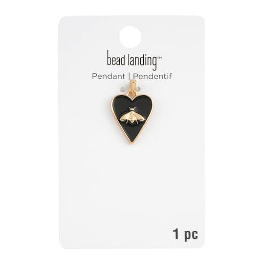 12 Pack: Gold & Black Heart Bee Pendant by Bead Landing™